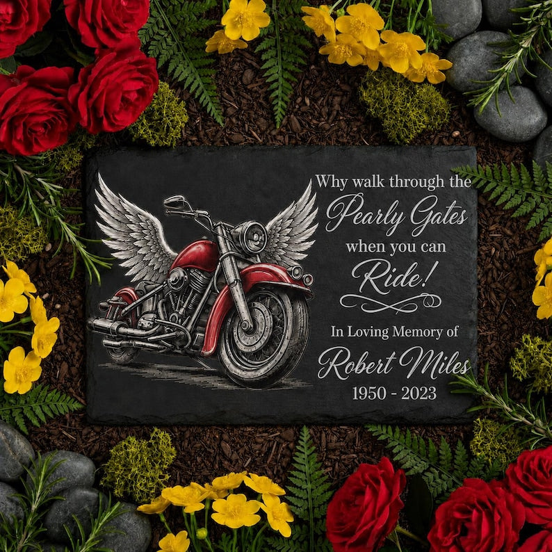 Personalized Motorcycle Memorial Garden Stone