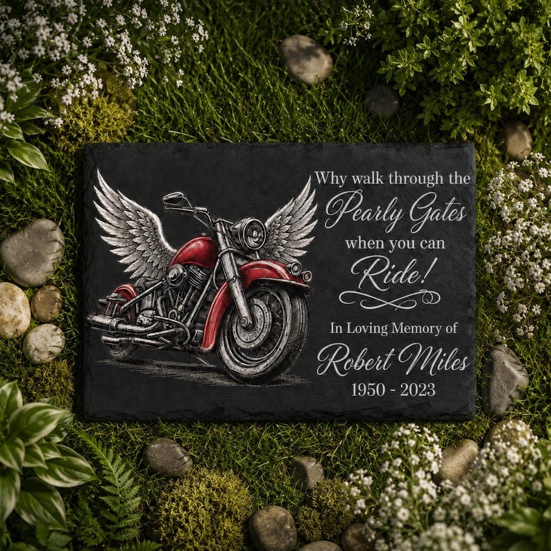 Personalized Motorcycle Memorial Garden Stone
