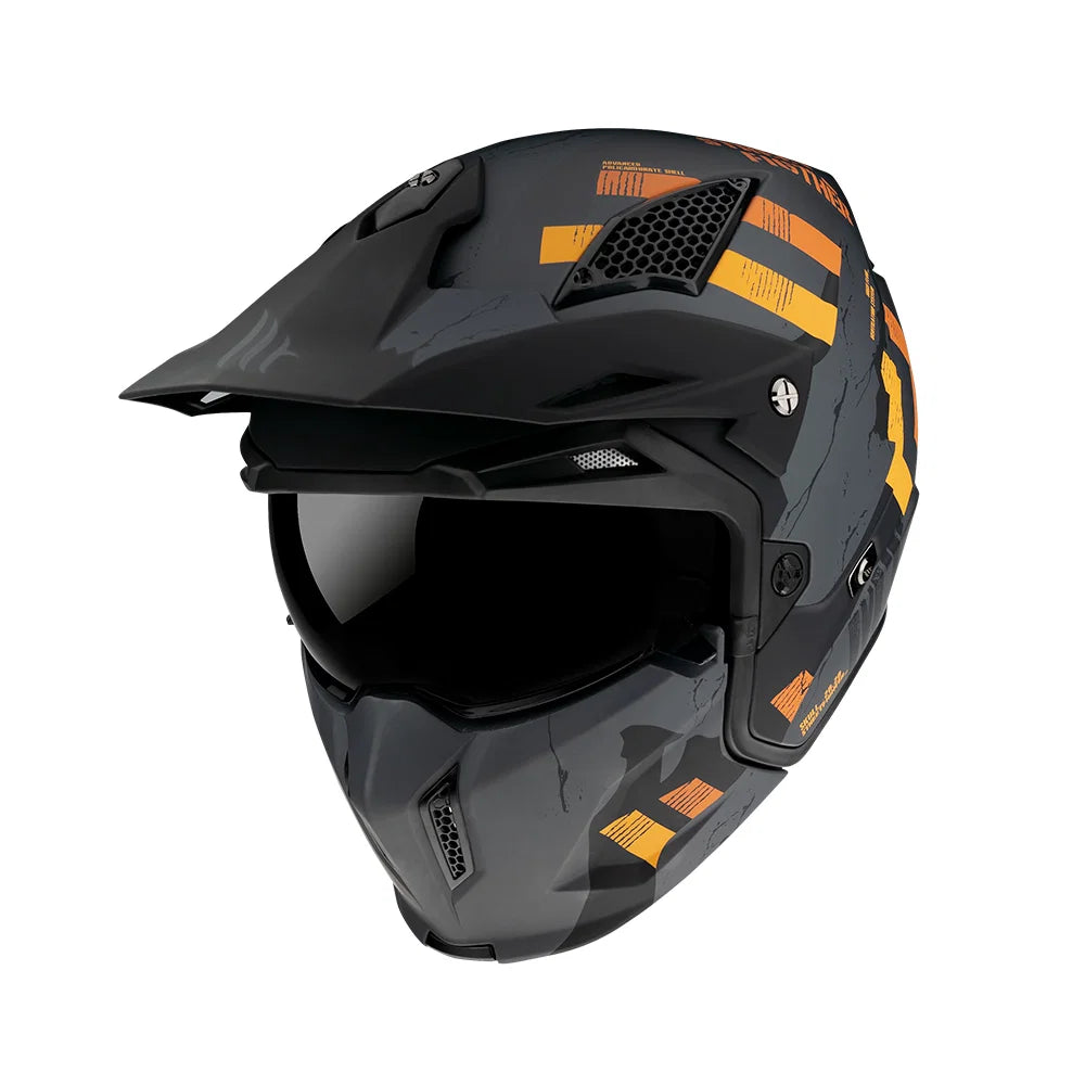 Matte Grey & Orange Skull Convertible Motorcycle Helmet LD05