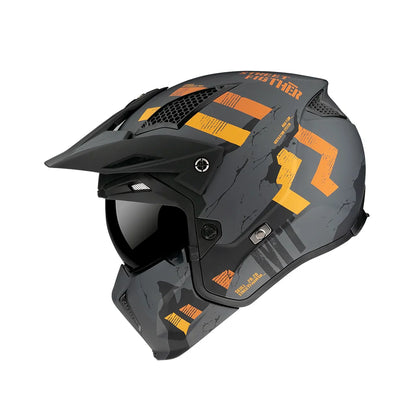 Matte Grey & Orange Skull Convertible Motorcycle Helmet LD05